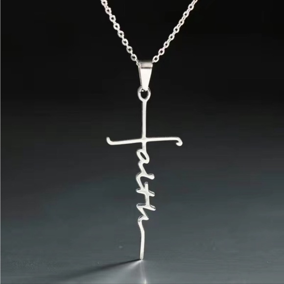 SILVER BAR FAITH PENDANT NECKLACE - Picture 1 of 4